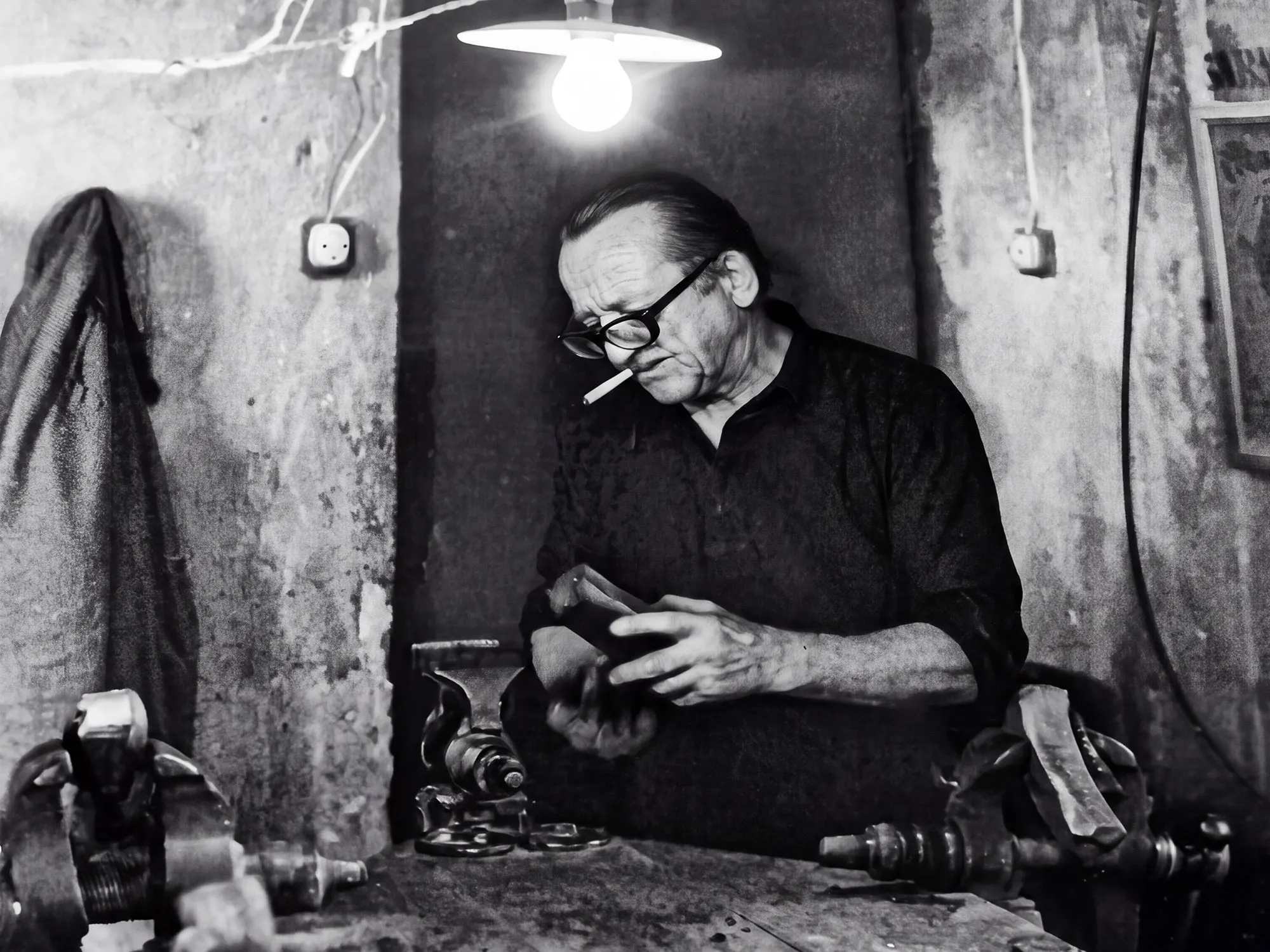 Artigiano al banco di lavoro, foto storica