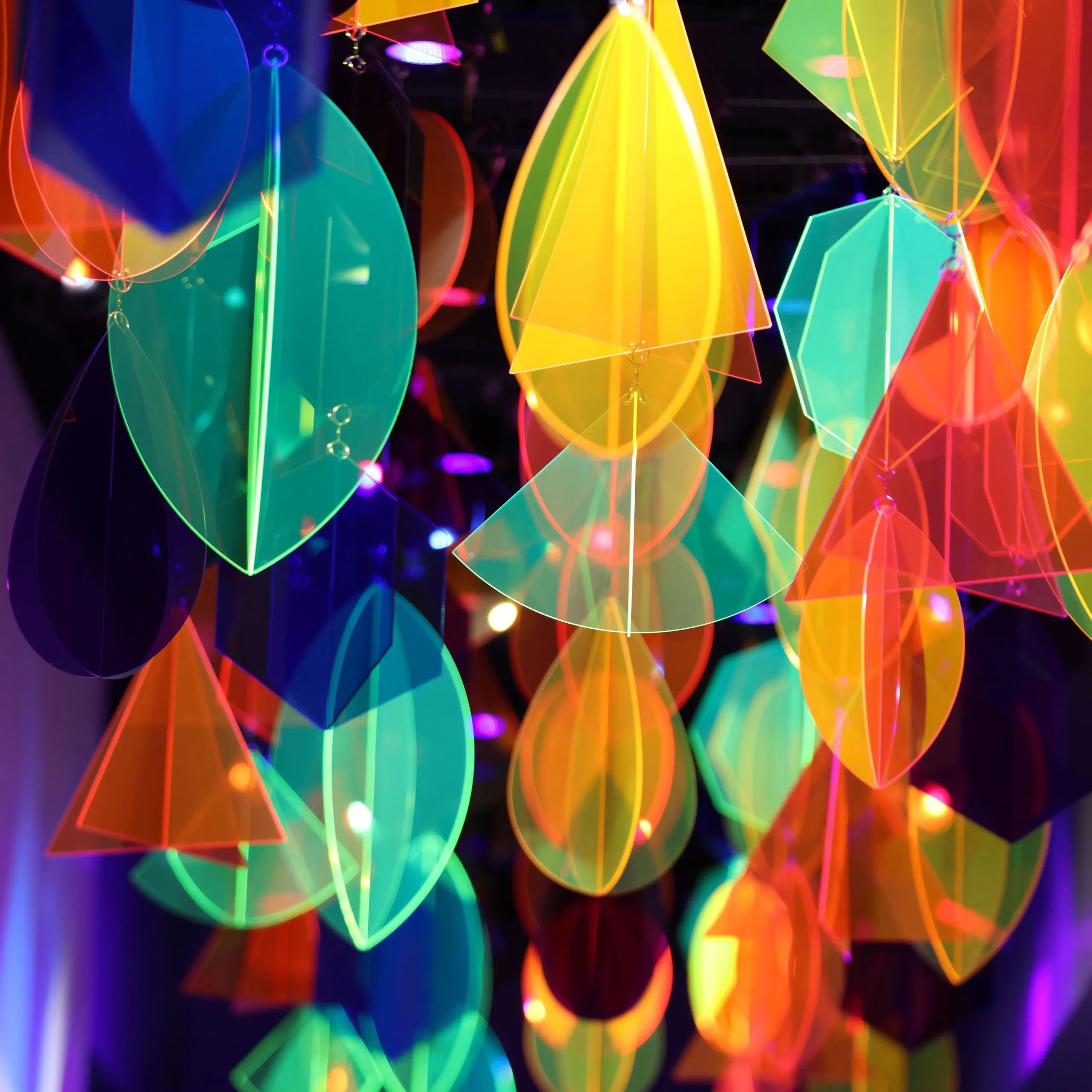 Leaf-shaped coloured acrylic pieces