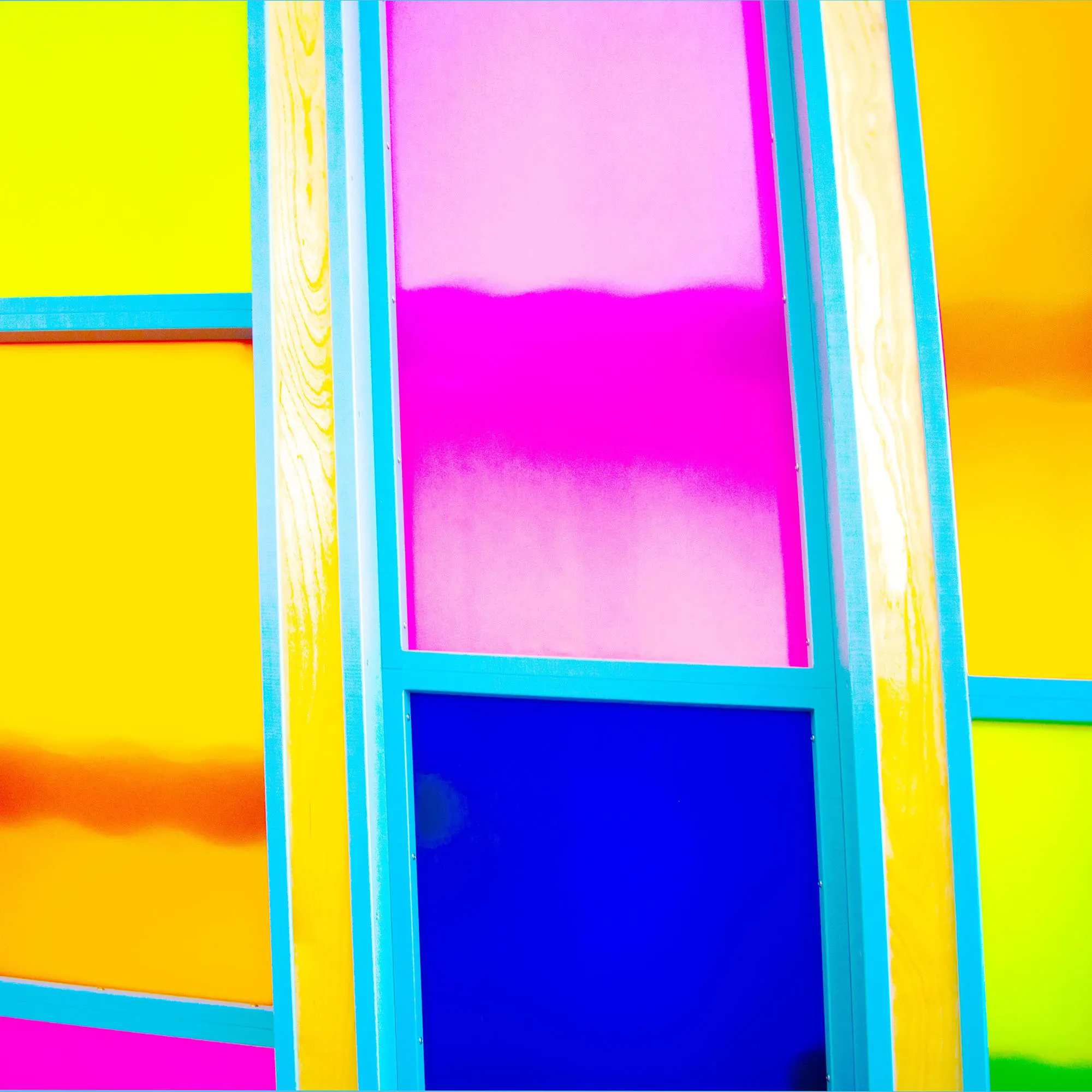 Fluorescent yellow, magenta and blue acrylic strips