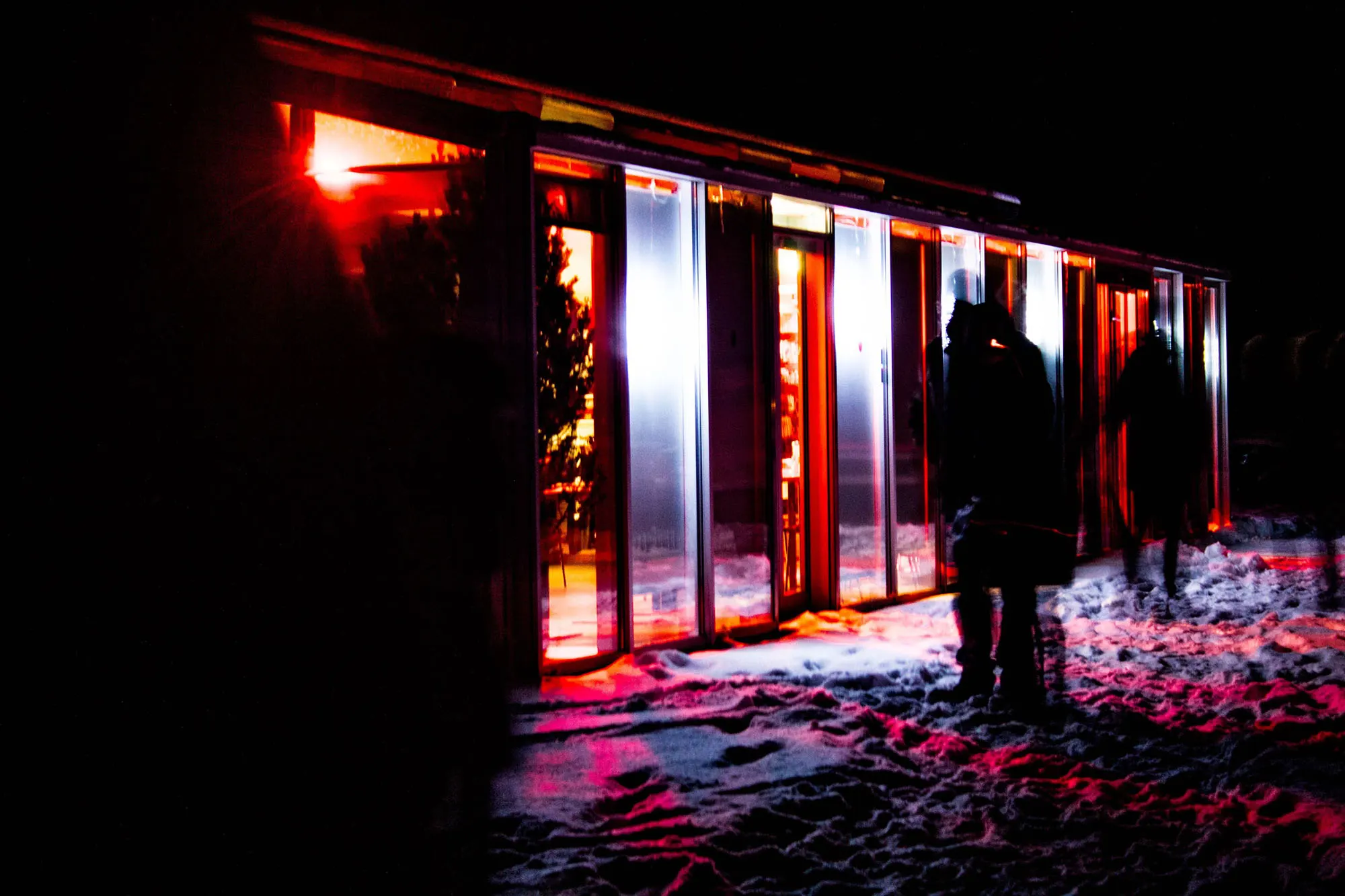 Acrylic guards lit up at night